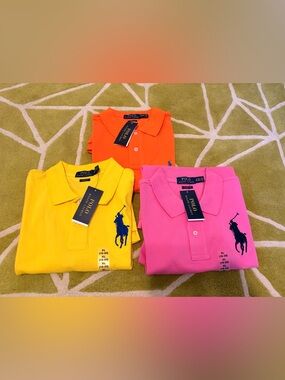 NWT Lot of 3 Ralph Lauren Polo Shirts Boys 18-20 Yellow Pink Orange